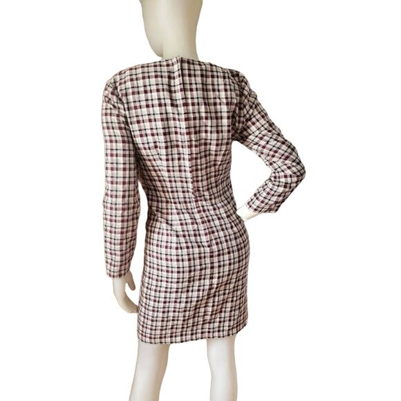 Dress by Choice 6 Vintage 90s Long Sleeve Retro Plaid Mini Knee Length Pencil - Picture 6 of 8